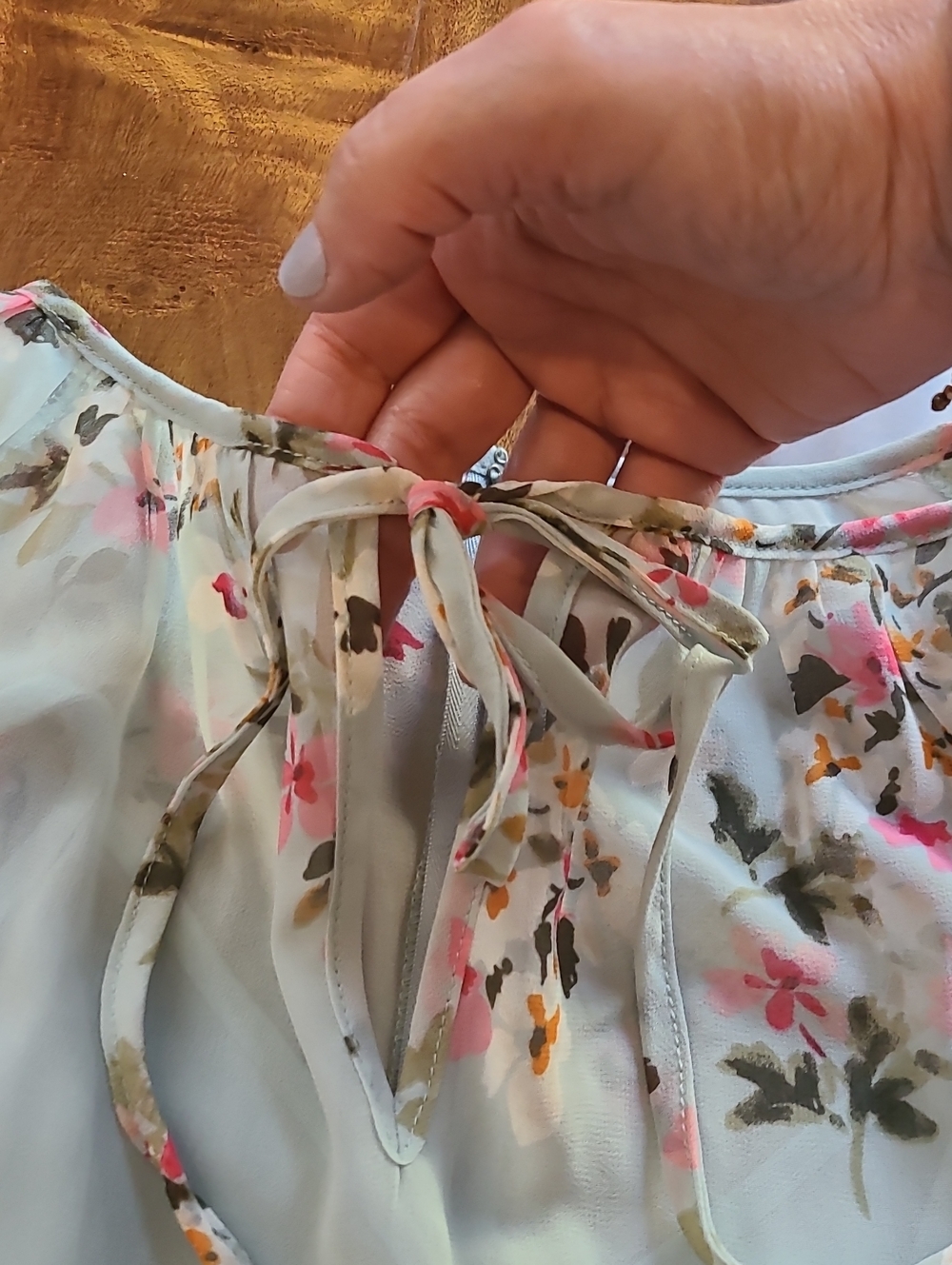 Donna Morgan Light Blue Floral Chiffon Dress with Pink Flowers - Picture 6 of 12